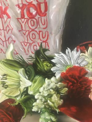 Work with flowers and printed text, 20 April 2016.